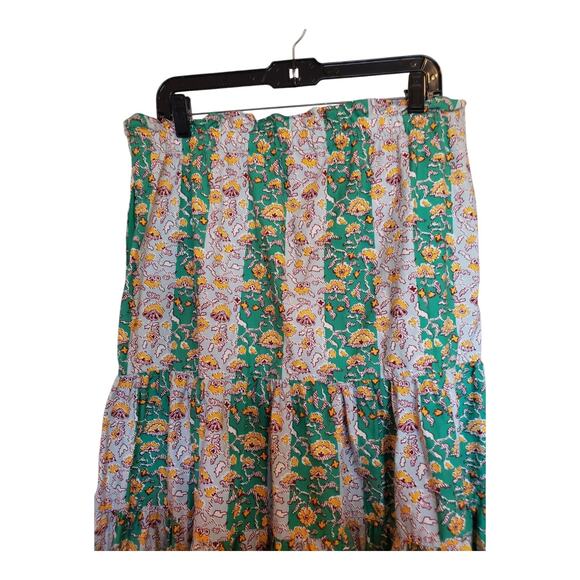Rhode Target Skirt Large Cotton Ruffle Tier Midi Whimsical Floral Stripe Green - Picture 5 of 9